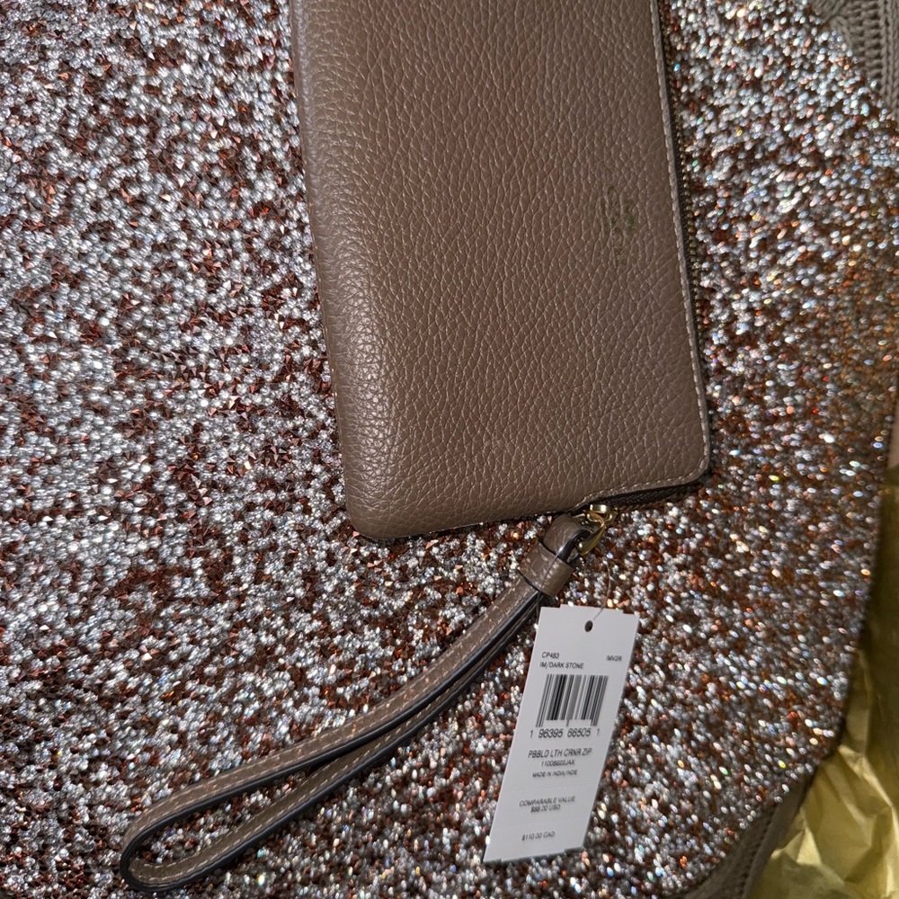 Taupe Leather Coach Wristlet